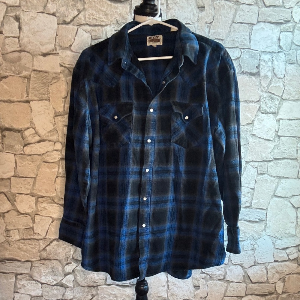 Ely Cattleman Blue and Black Plaid Casual Shirt